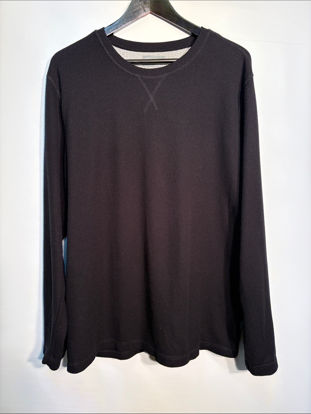 Eddie Bauer Black Waffle-Knit Long Sleeve Crew